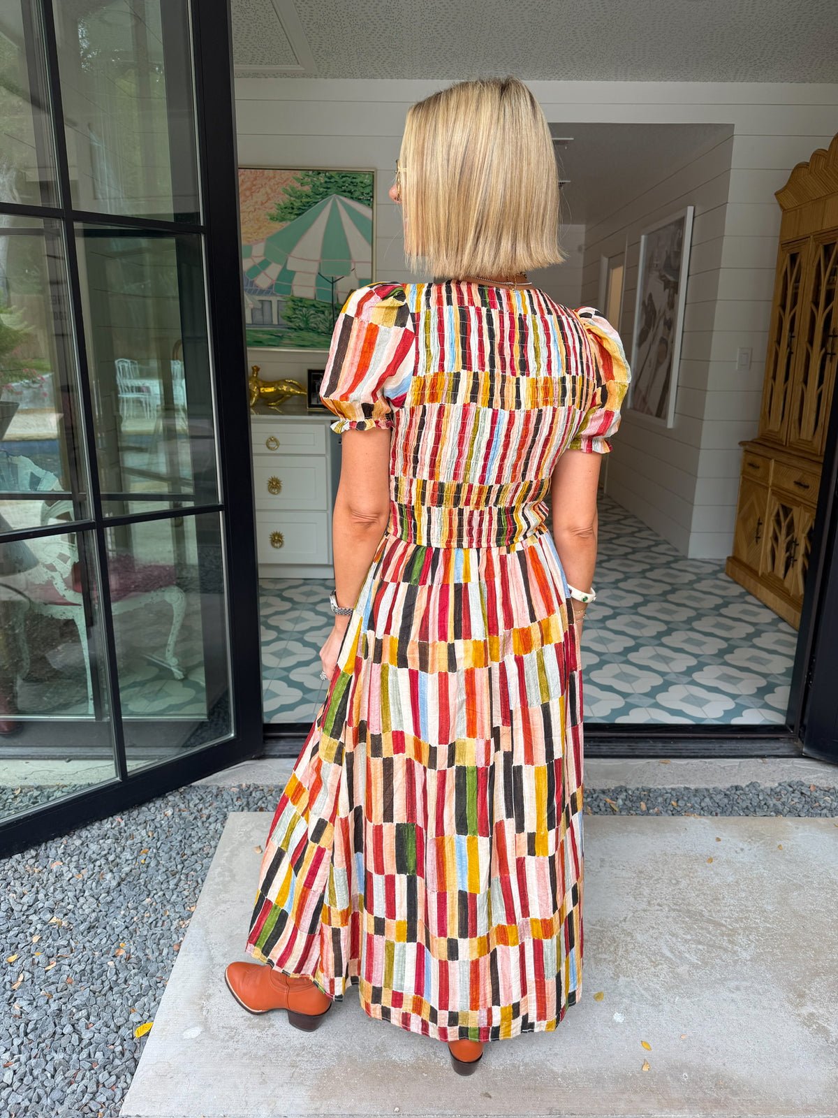 IT FALLS INTO PLACE SMOCKED MIDI DRESS