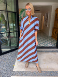 SWAY WITH THE DAY DIAGONAL STRIPE MIDI DRESS - LIGHT BLUE/BROWN