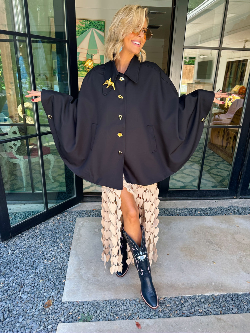 NEW BEGINNINGS BROOCH COLLAR CAPE - BLACK