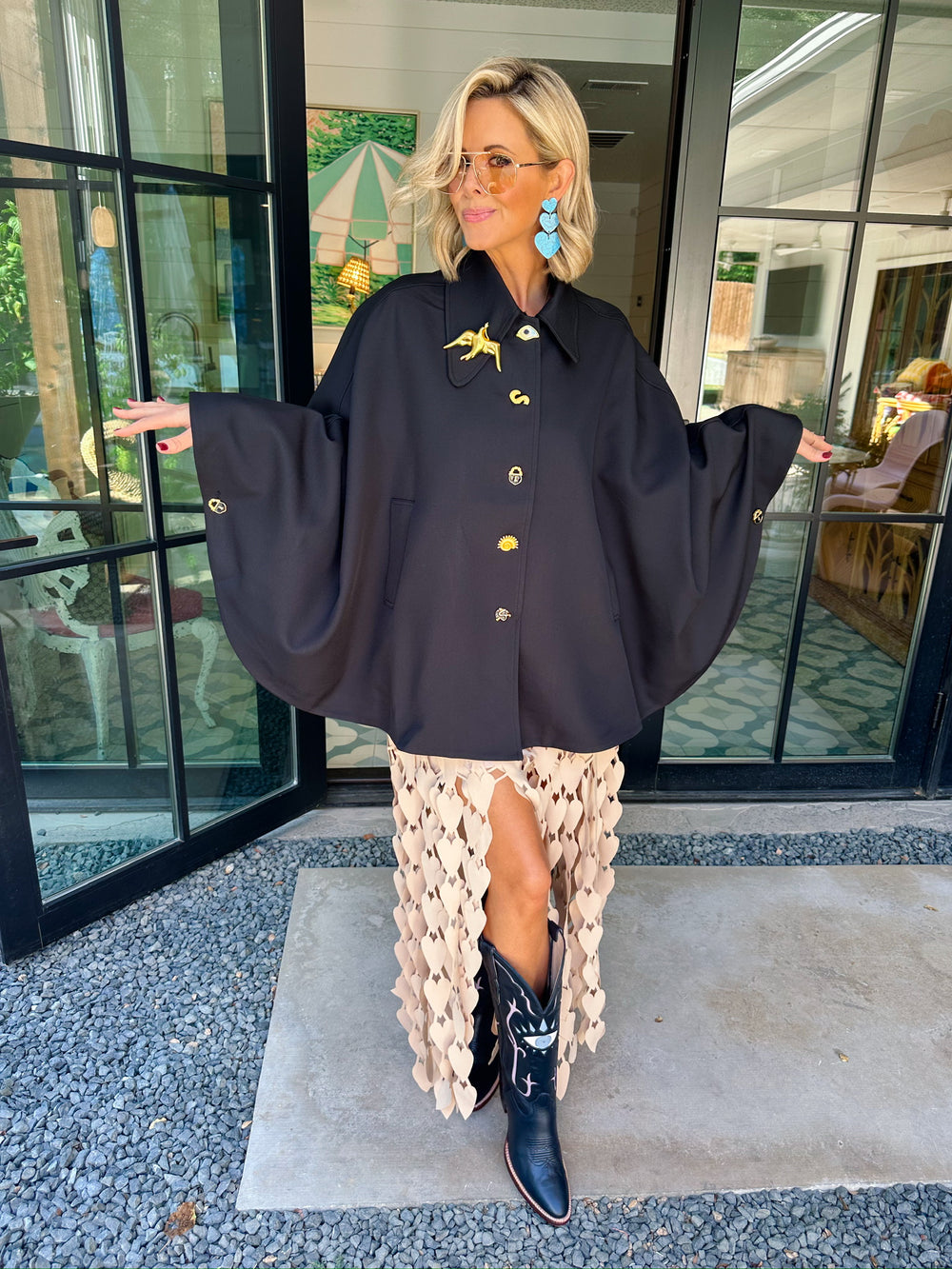 NEW BEGINNINGS BROOCH COLLAR CAPE - BLACK