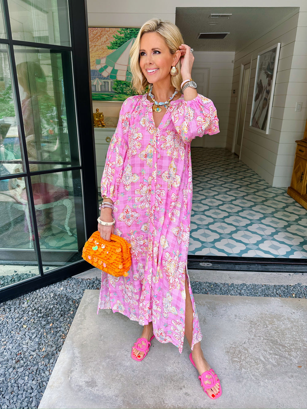 LEILANI BLOOM FLORAL SEQUIN MAXI DRESS - PINK
