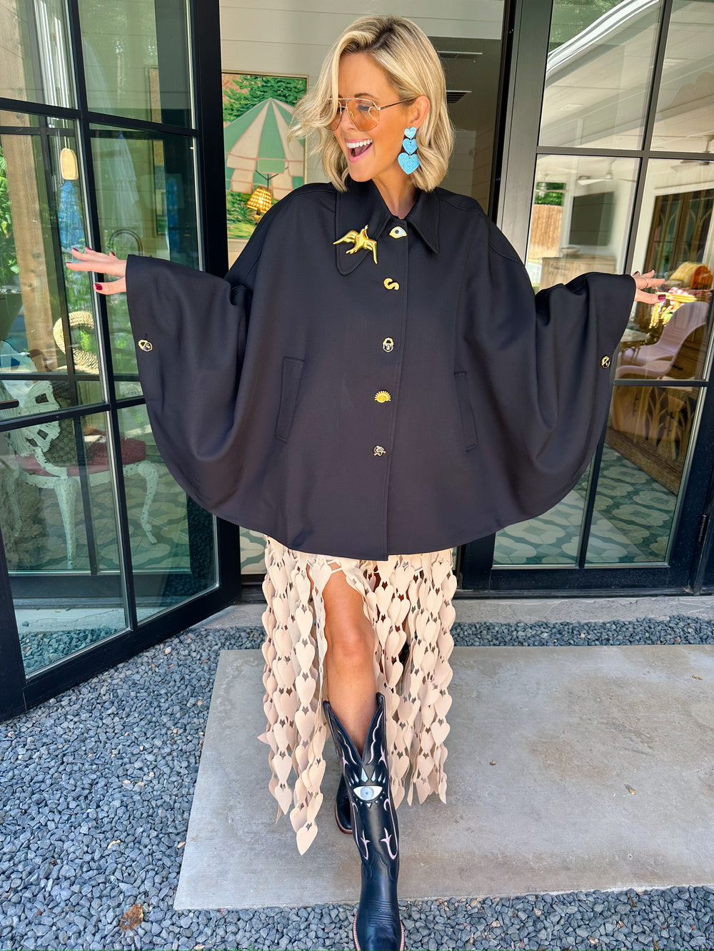 NEW BEGINNINGS BROOCH COLLAR CAPE - BLACK