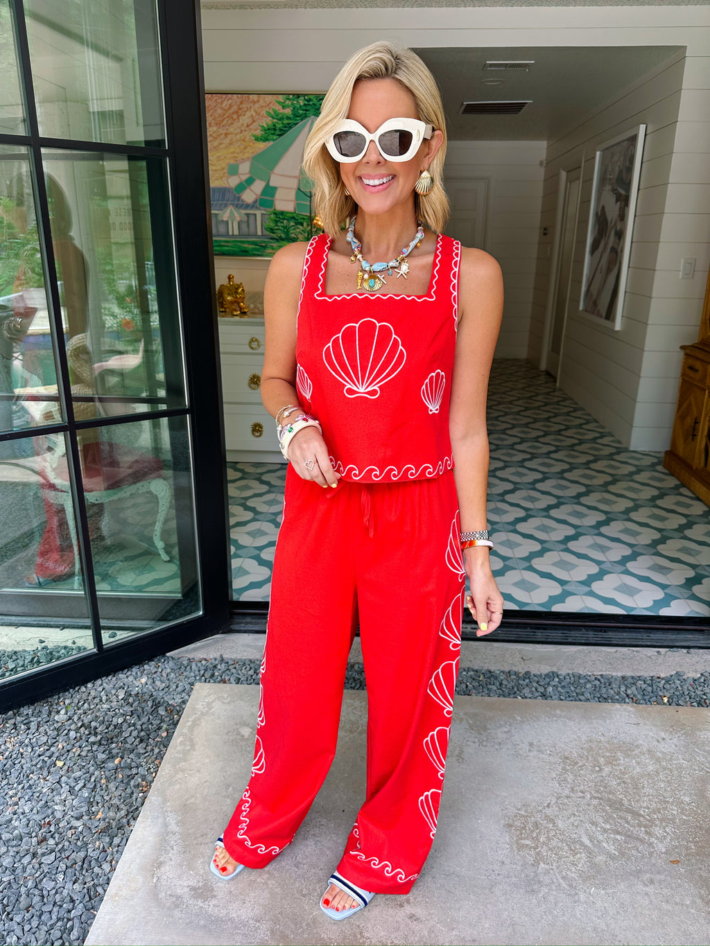 ISLAND ESCAPE SEASHELL PANT SET - RED