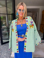 STATE OF SUNSHINE EMBROIDERED GINGHAM JACKET - GREEN