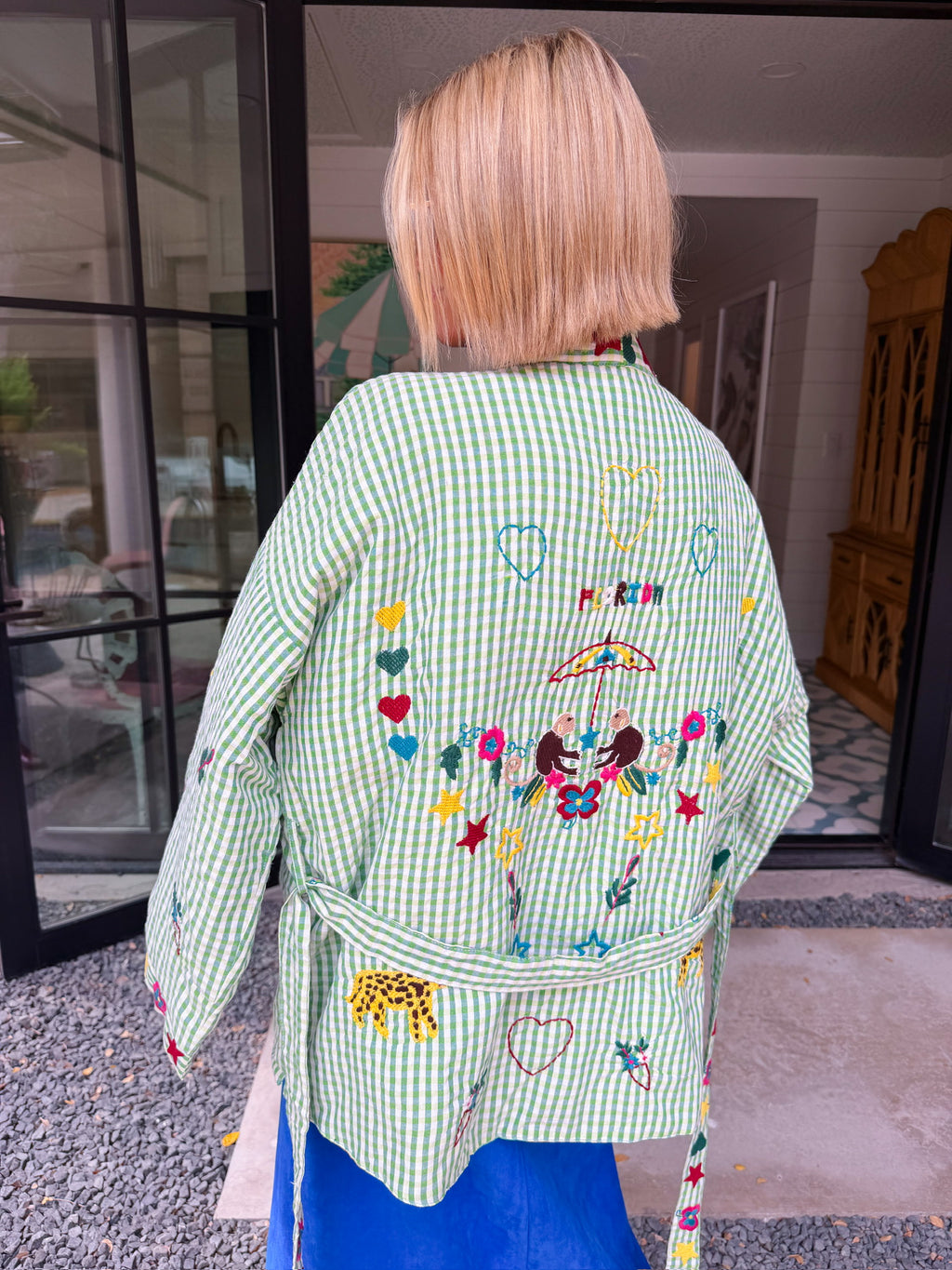 STATE OF SUNSHINE EMBROIDERED GINGHAM JACKET - GREEN