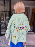 STATE OF SUNSHINE EMBROIDERED GINGHAM JACKET - GREEN