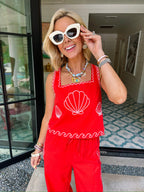 ISLAND ESCAPE SEASHELL PANT SET - RED