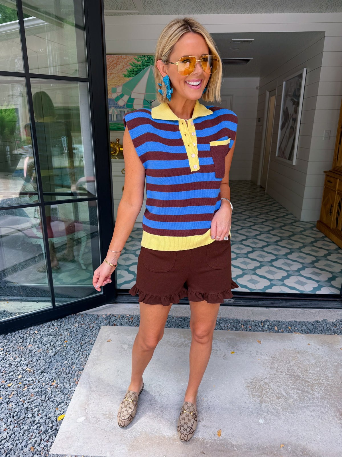 BORN TO BE BOLD STRIPE KNIT TOP - BLUE/BROWN