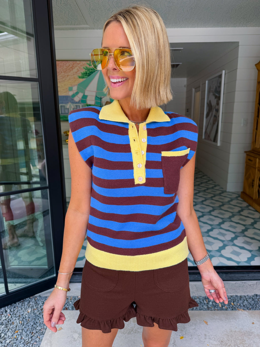 BORN TO BE BOLD STRIPE KNIT TOP - BLUE/BROWN