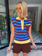 BORN TO BE BOLD STRIPE KNIT TOP - BLUE/BROWN