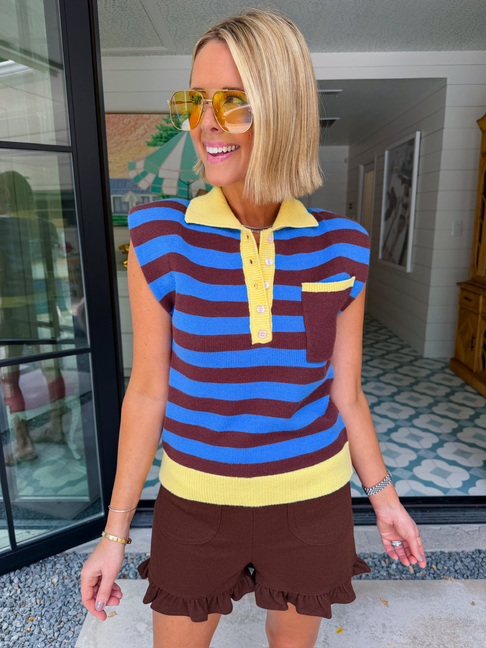 BORN TO BE BOLD STRIPE KNIT TOP - BLUE/BROWN