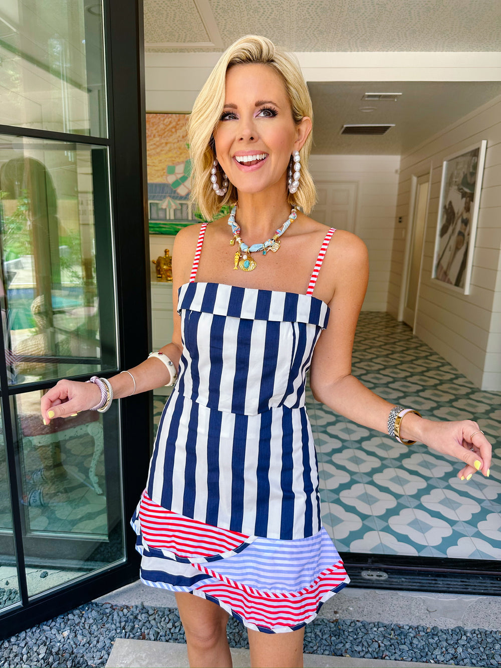 MISS AMERICANA STRIPE SKIRT SET - NAVY