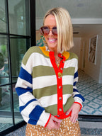 THINK OUTSIDE THE LINES COLORBLOCK STRIPE CARDIGAN