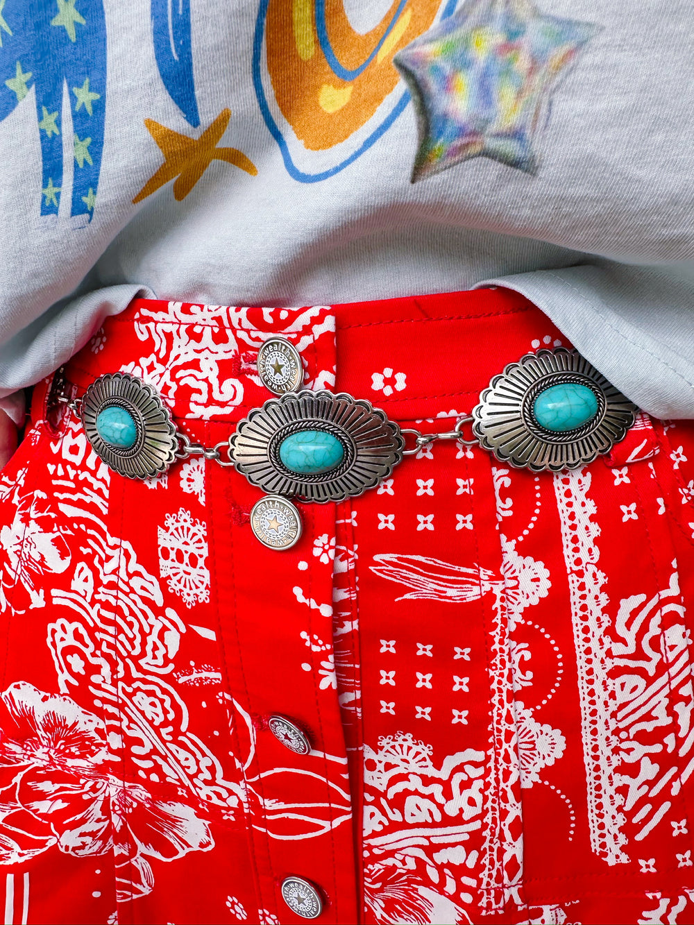 CHEYENNE CONCHO TURQUOISE BELT - SILVER