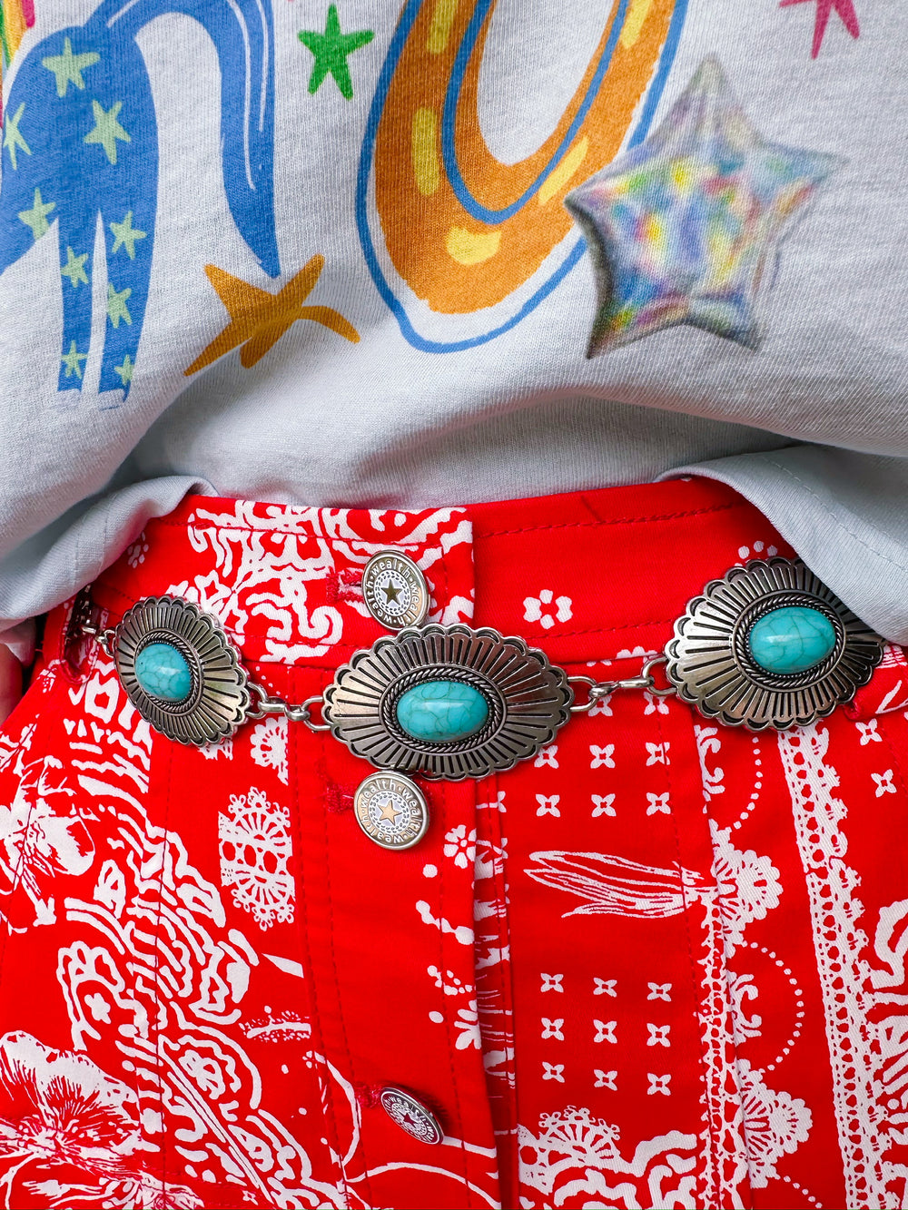 CHEYENNE CONCHO TURQUOISE BELT - SILVER