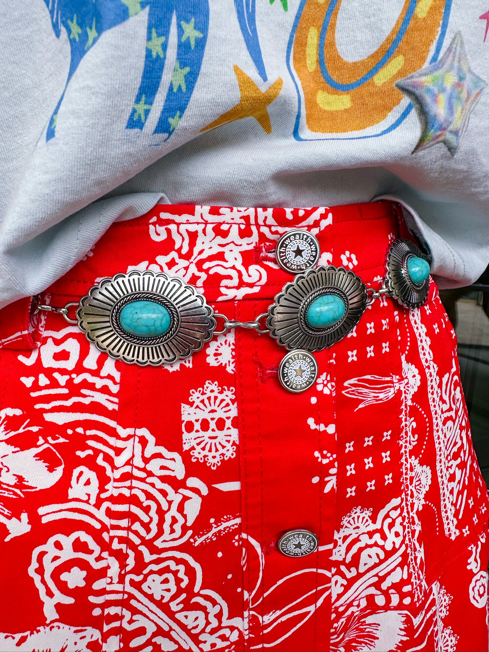 CHEYENNE CONCHO TURQUOISE BELT - SILVER