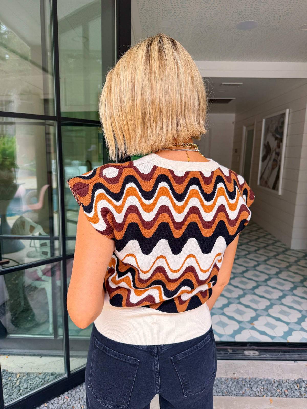 ON MY WAVELENGTH WAVY STRIPE TOP - BROWN/CREAM