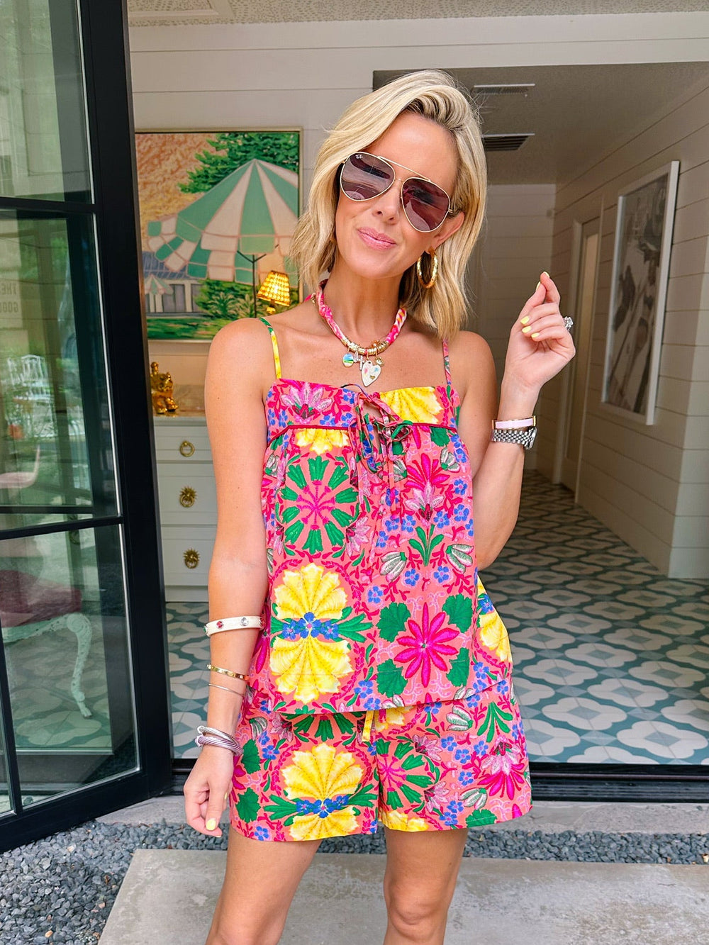 HIDDEN FLORAL OASIS SHORT SET - PINK