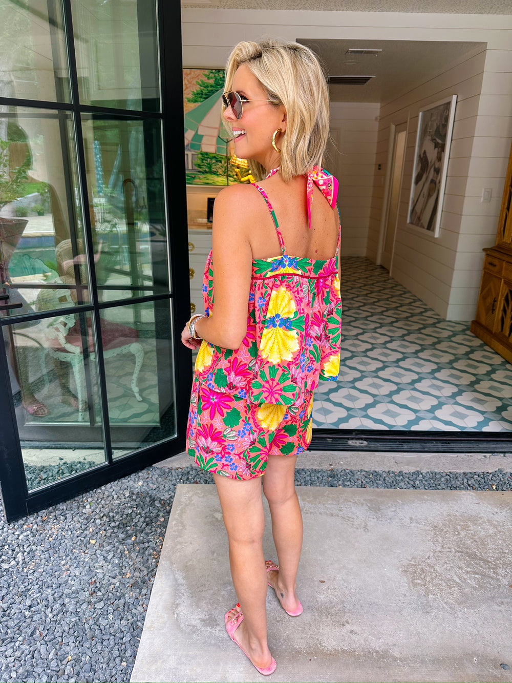 HIDDEN FLORAL OASIS SHORT SET - PINK