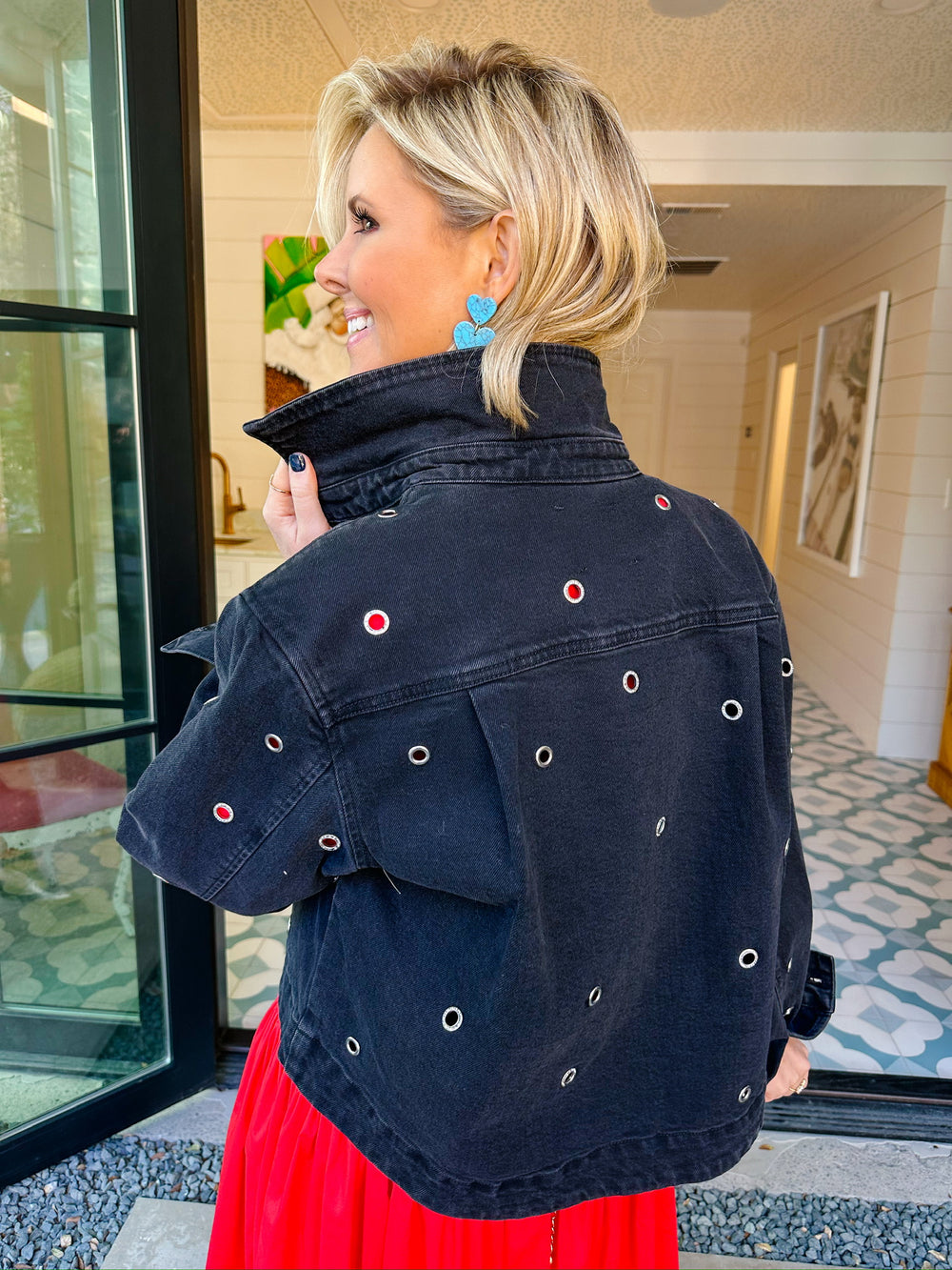 GINA GROMMET CROP JACKET - BLACK