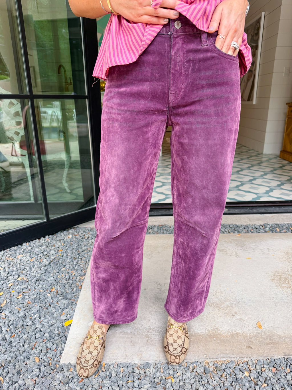 KATE HIGH RISE VELVET BARREL JEAN - PURPLE