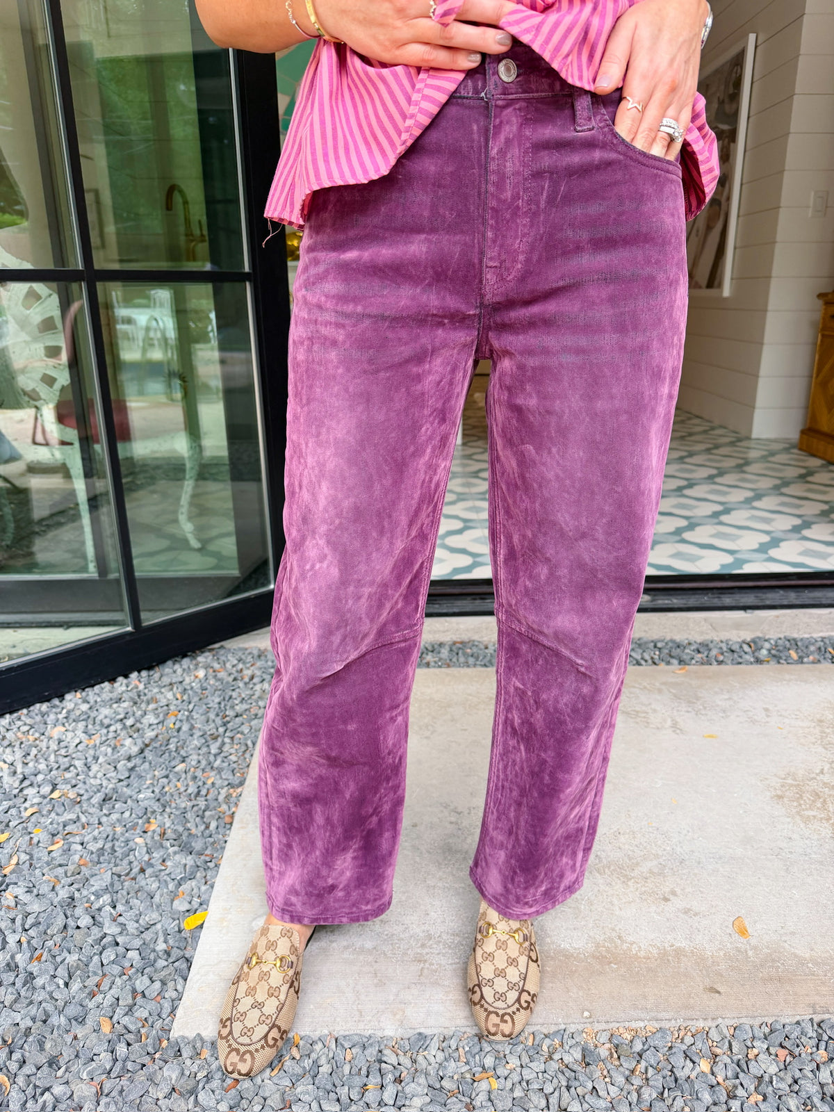 KATE HIGH RISE VELVET BARREL JEAN - PURPLE