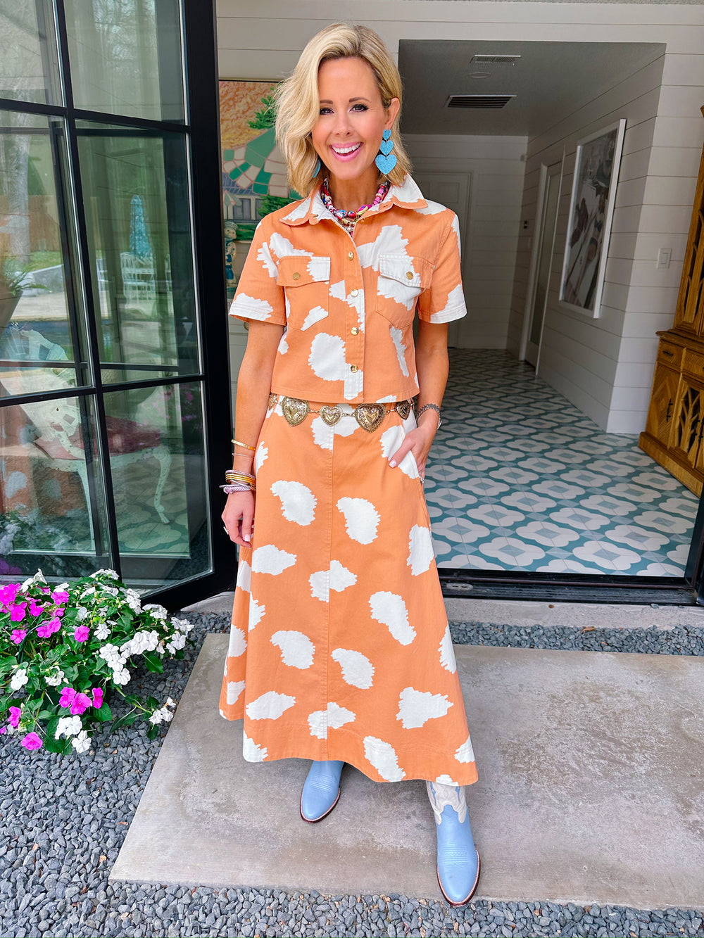 DRAWN TO YOU MIDI SKIRT SET - ORANGE