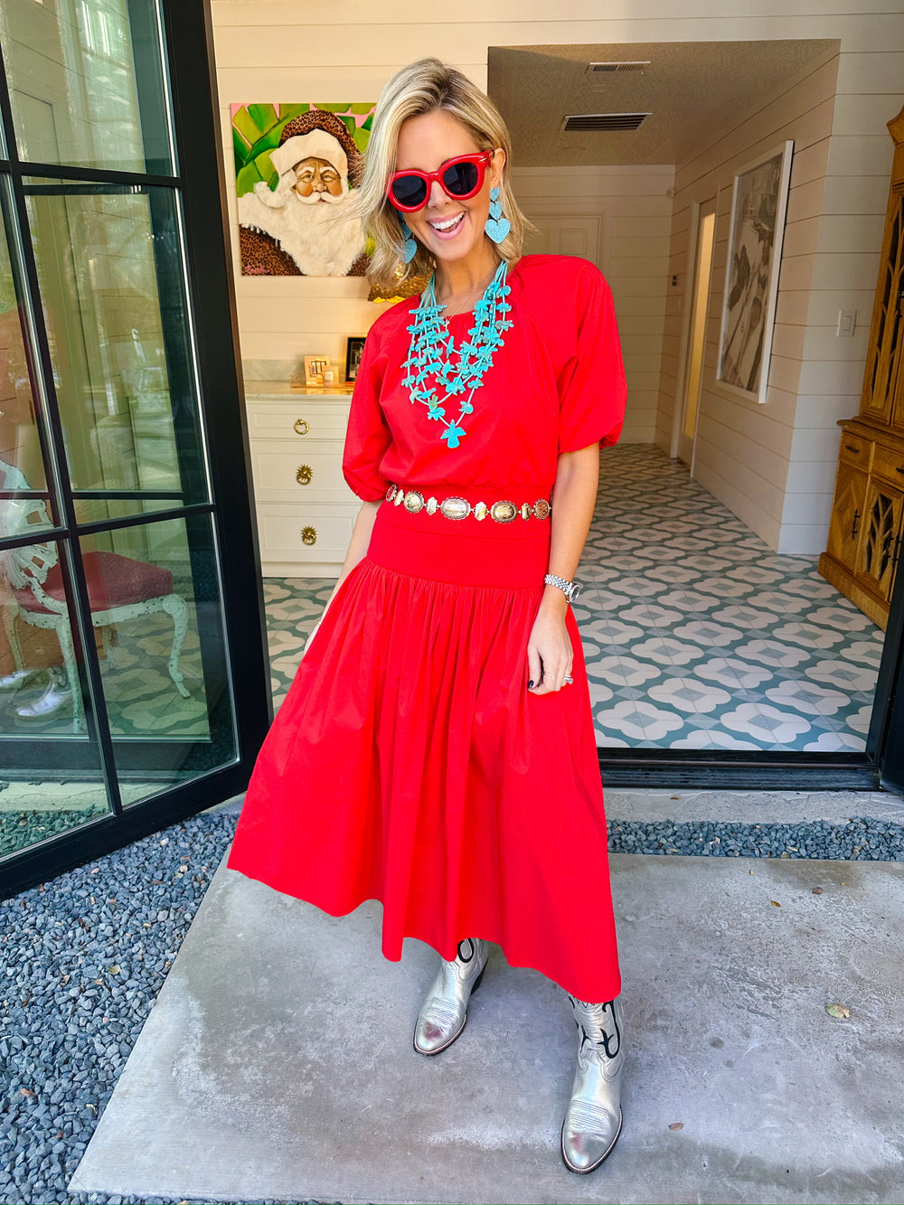 CASSANDRA POPLIN KNIT SKIRT SET - CHERRY RED