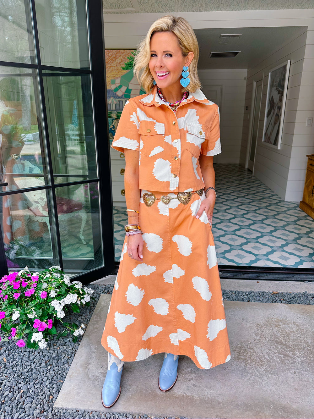 DRAWN TO YOU MIDI SKIRT SET - ORANGE