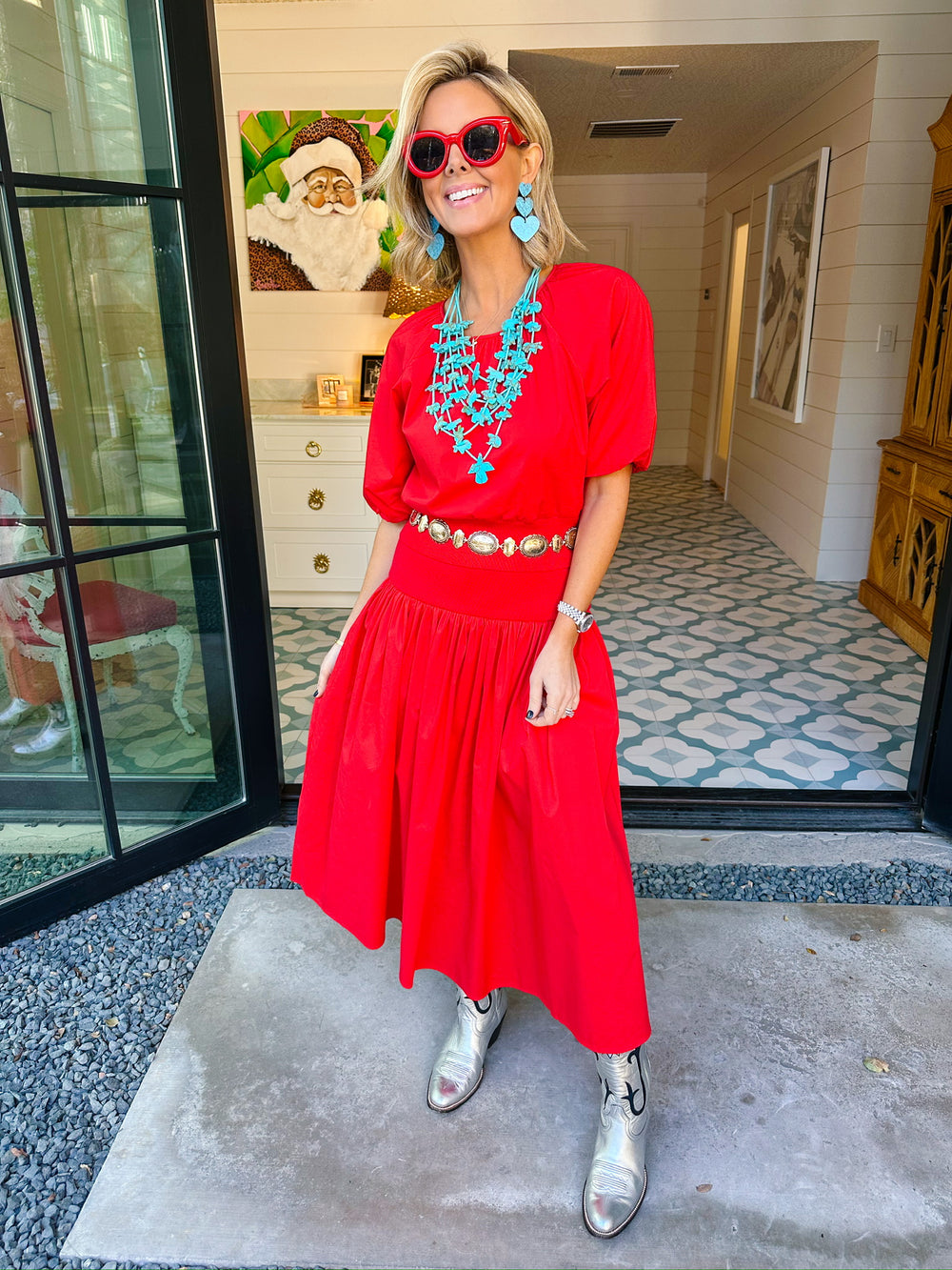 CASSANDRA POPLIN KNIT SKIRT SET - CHERRY RED