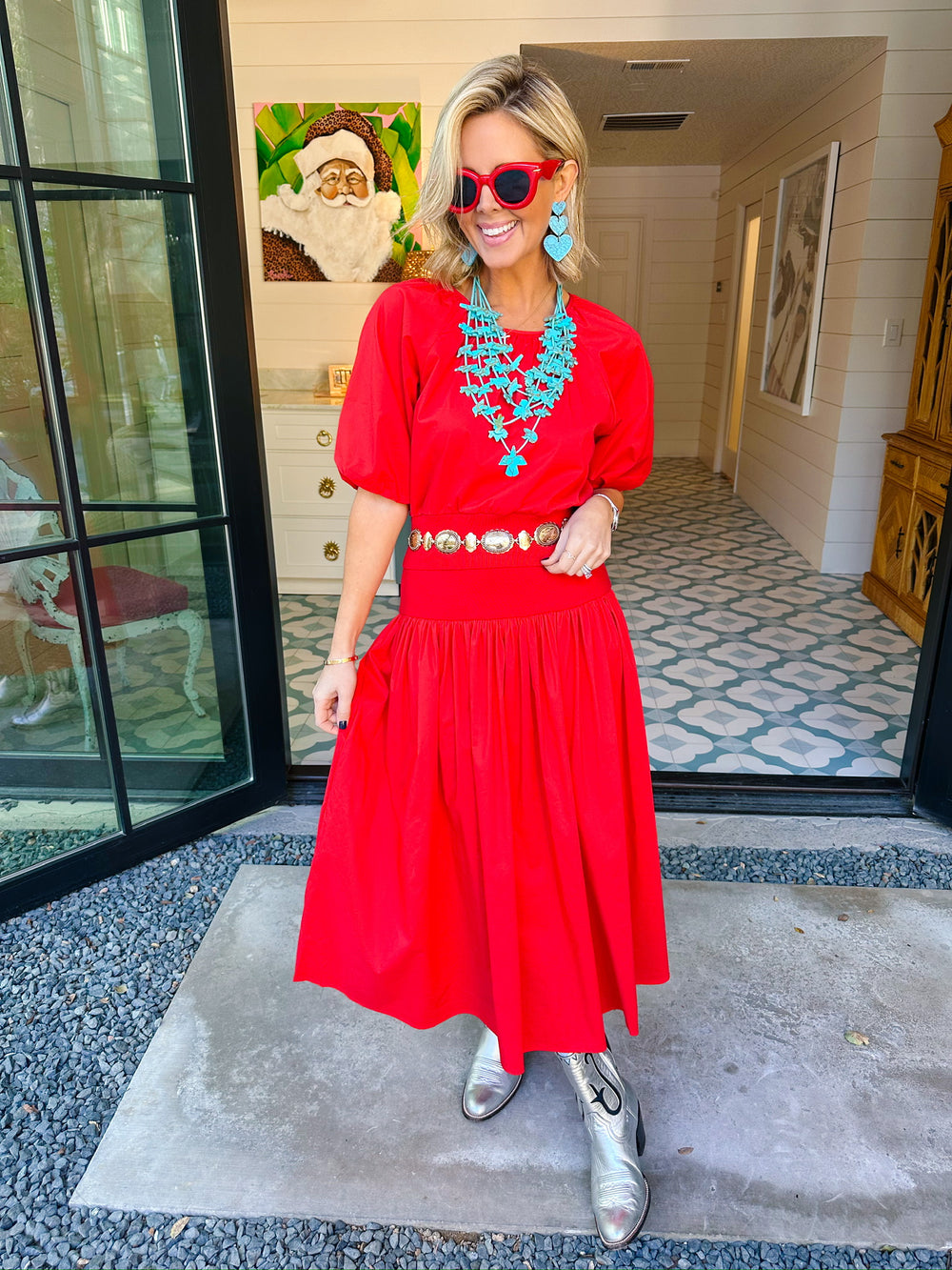 CASSANDRA POPLIN KNIT SKIRT SET - CHERRY RED