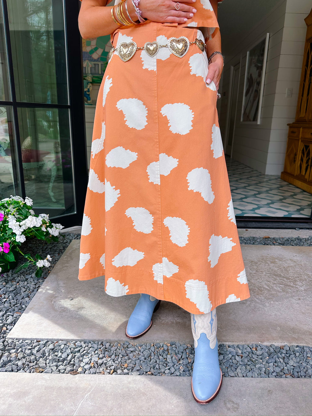 DRAWN TO YOU MIDI SKIRT SET - ORANGE