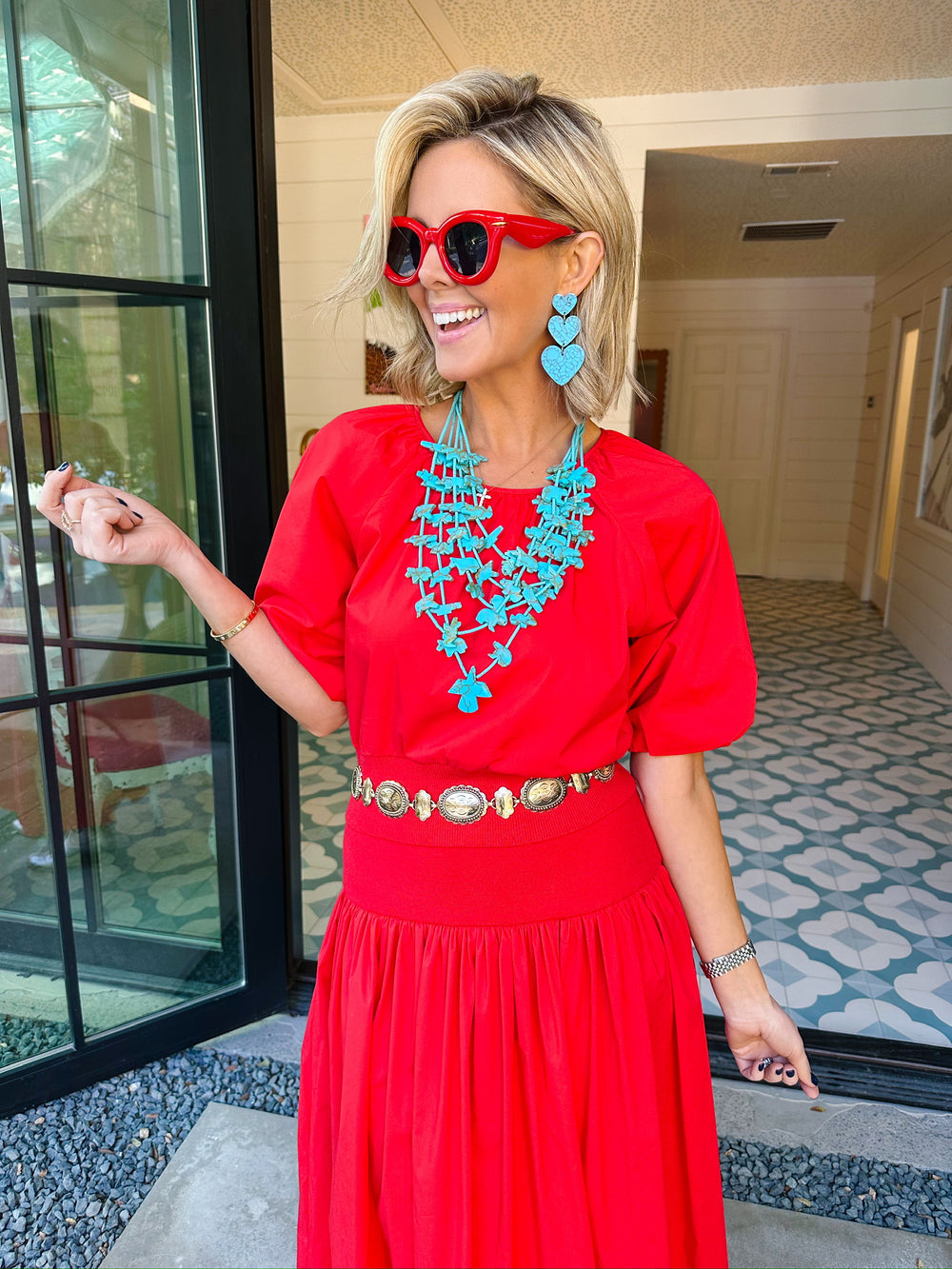 CASSANDRA POPLIN KNIT SKIRT SET - CHERRY RED