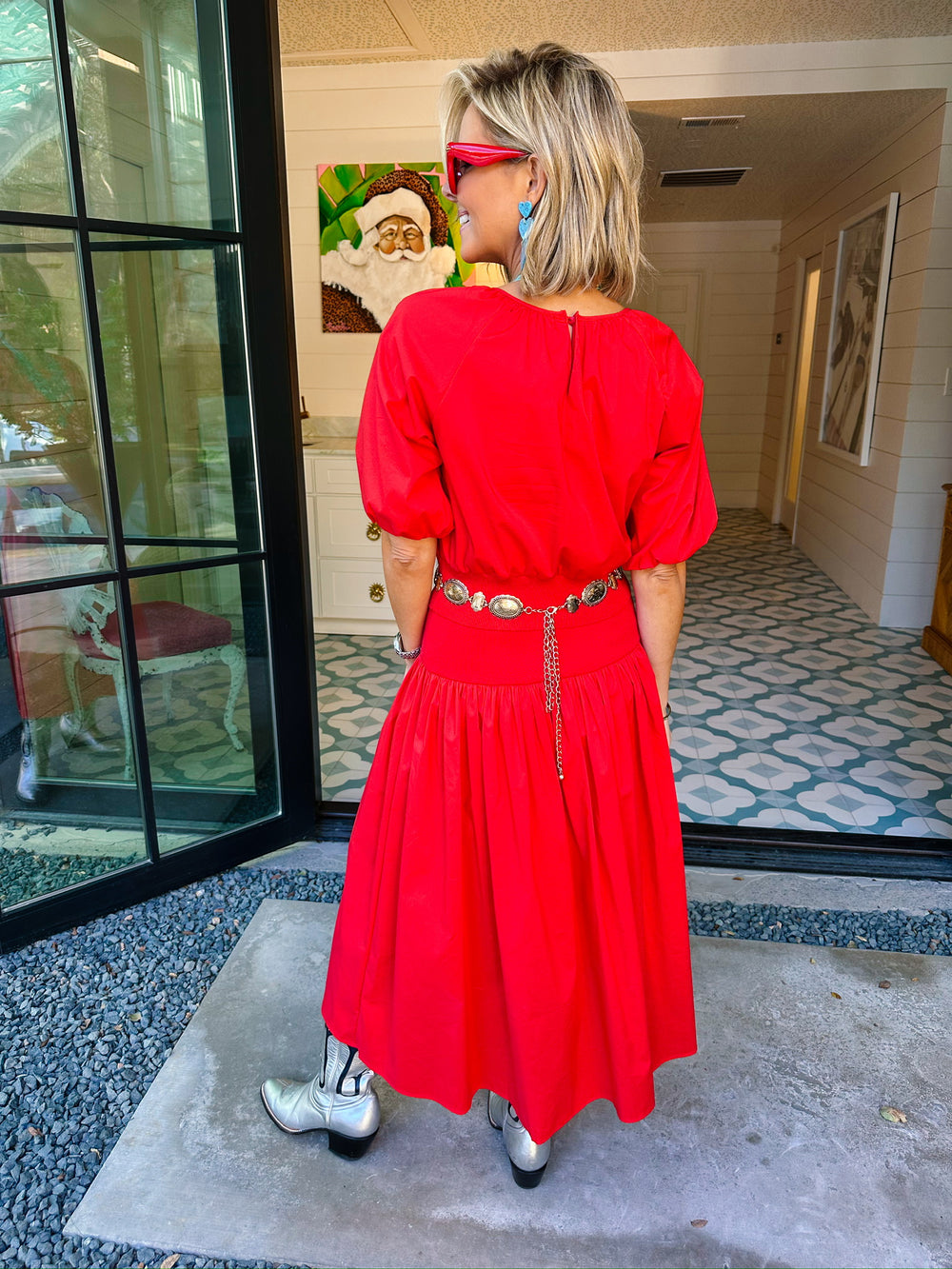 CASSANDRA POPLIN KNIT SKIRT SET - CHERRY RED