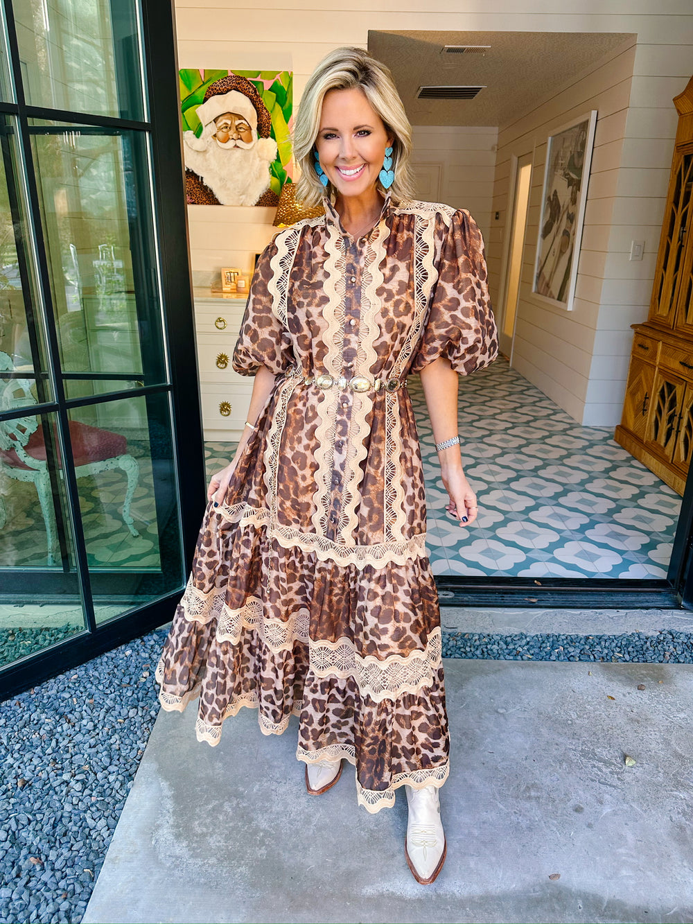 WALK THIS WAY LEOPARD LACE MIDI DRESS