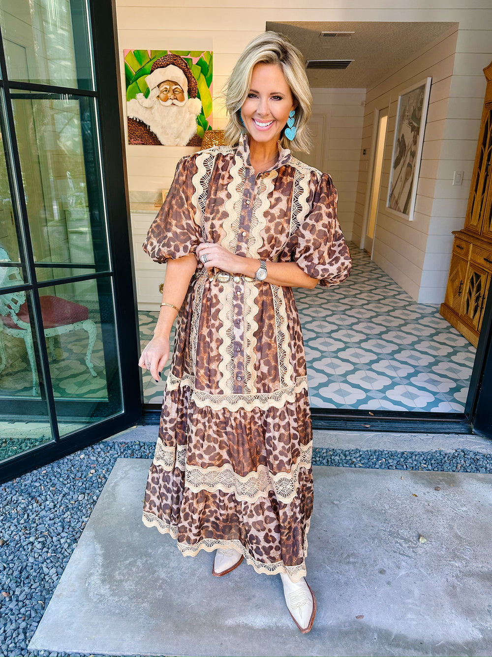 WALK THIS WAY LEOPARD LACE MIDI DRESS