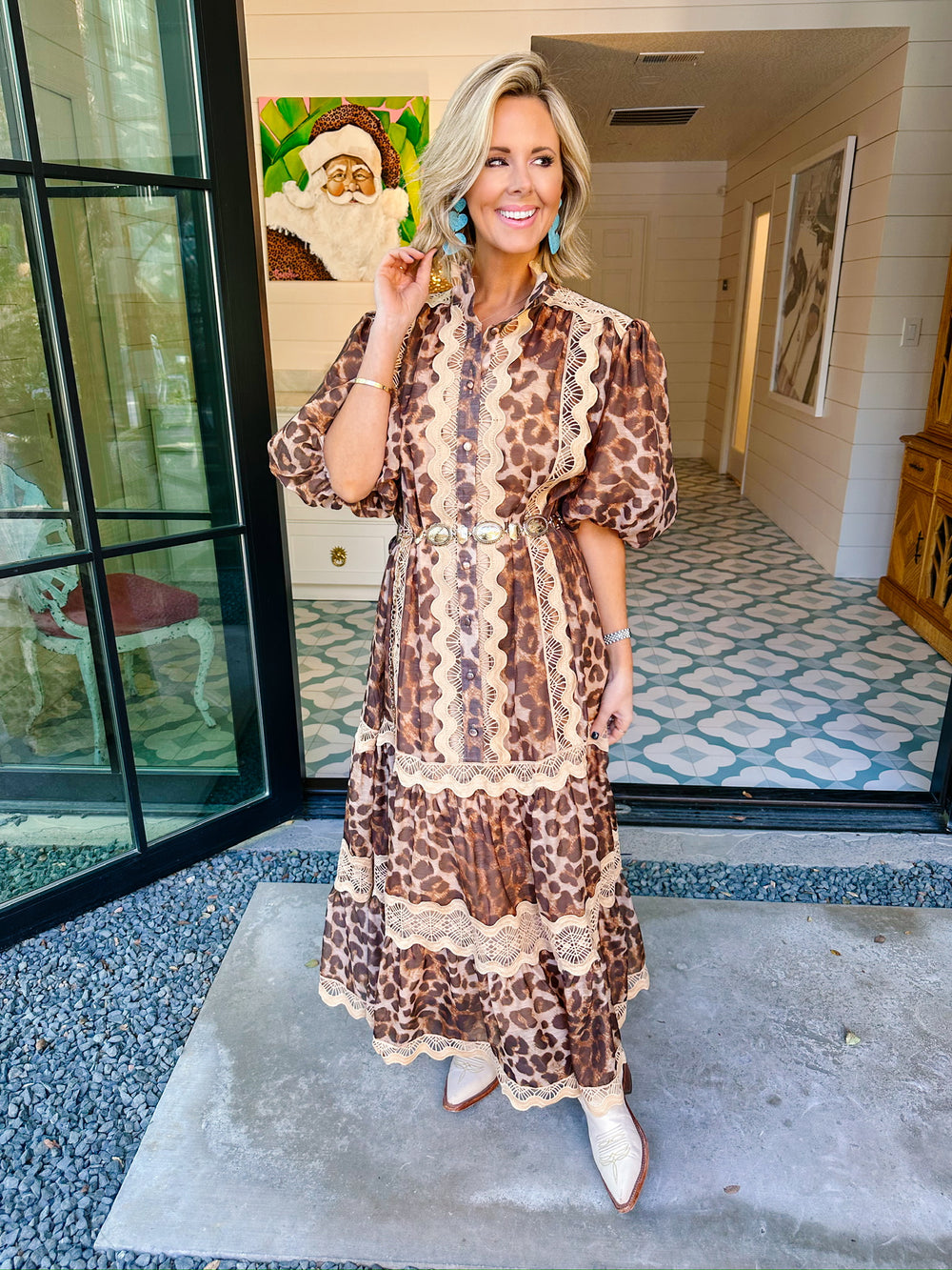 WALK THIS WAY LEOPARD LACE MIDI DRESS