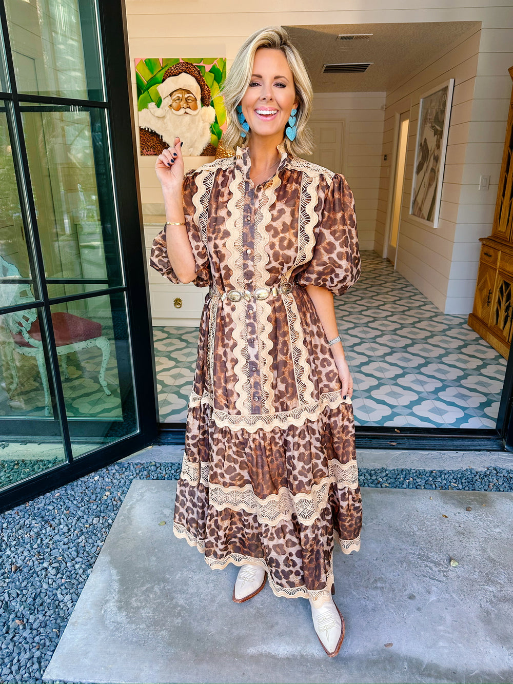 WALK THIS WAY LEOPARD LACE MIDI DRESS