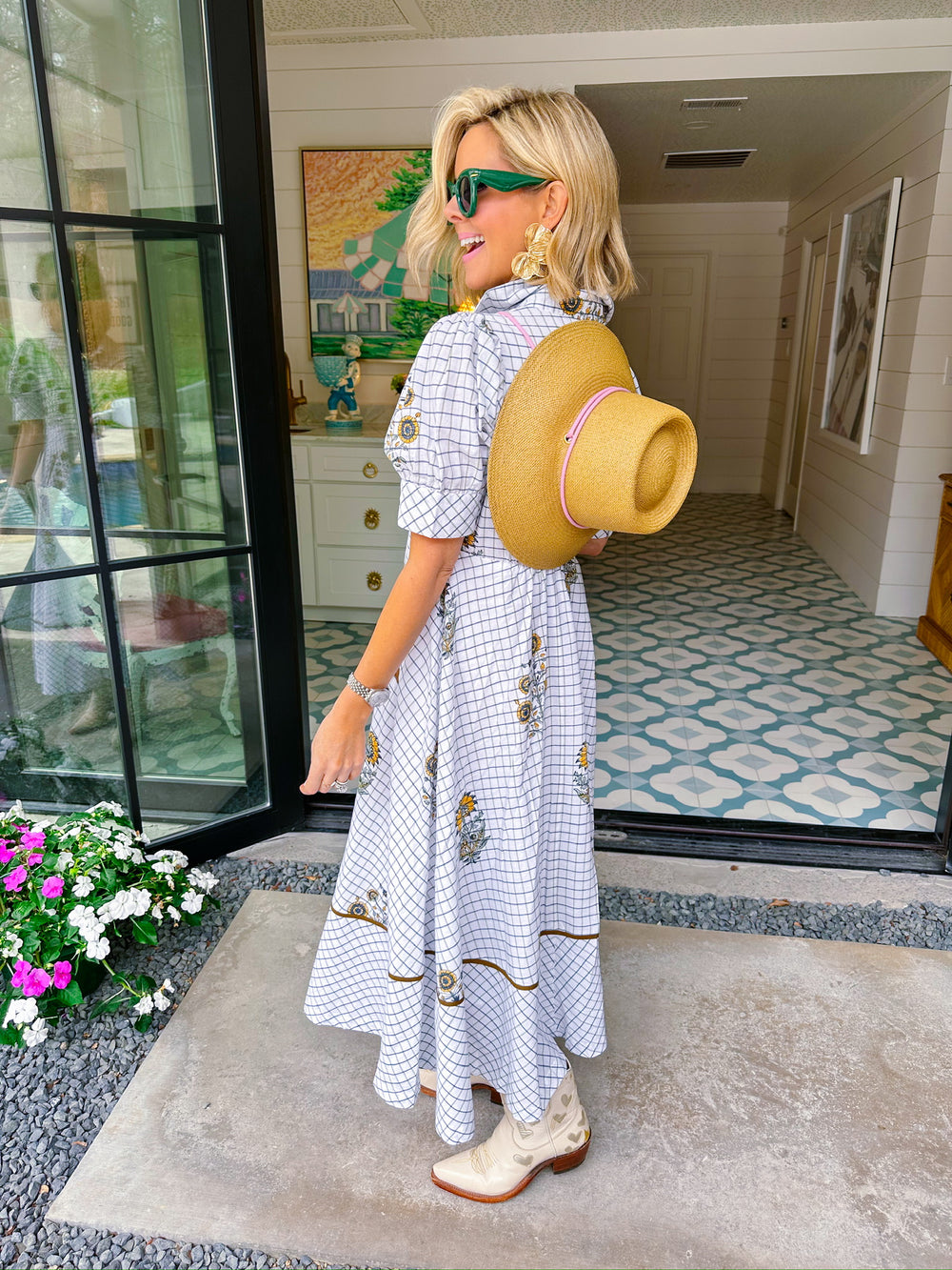 WHITNEY WESTERN FLAIR FLORAL MIDI DRESS - IVORY