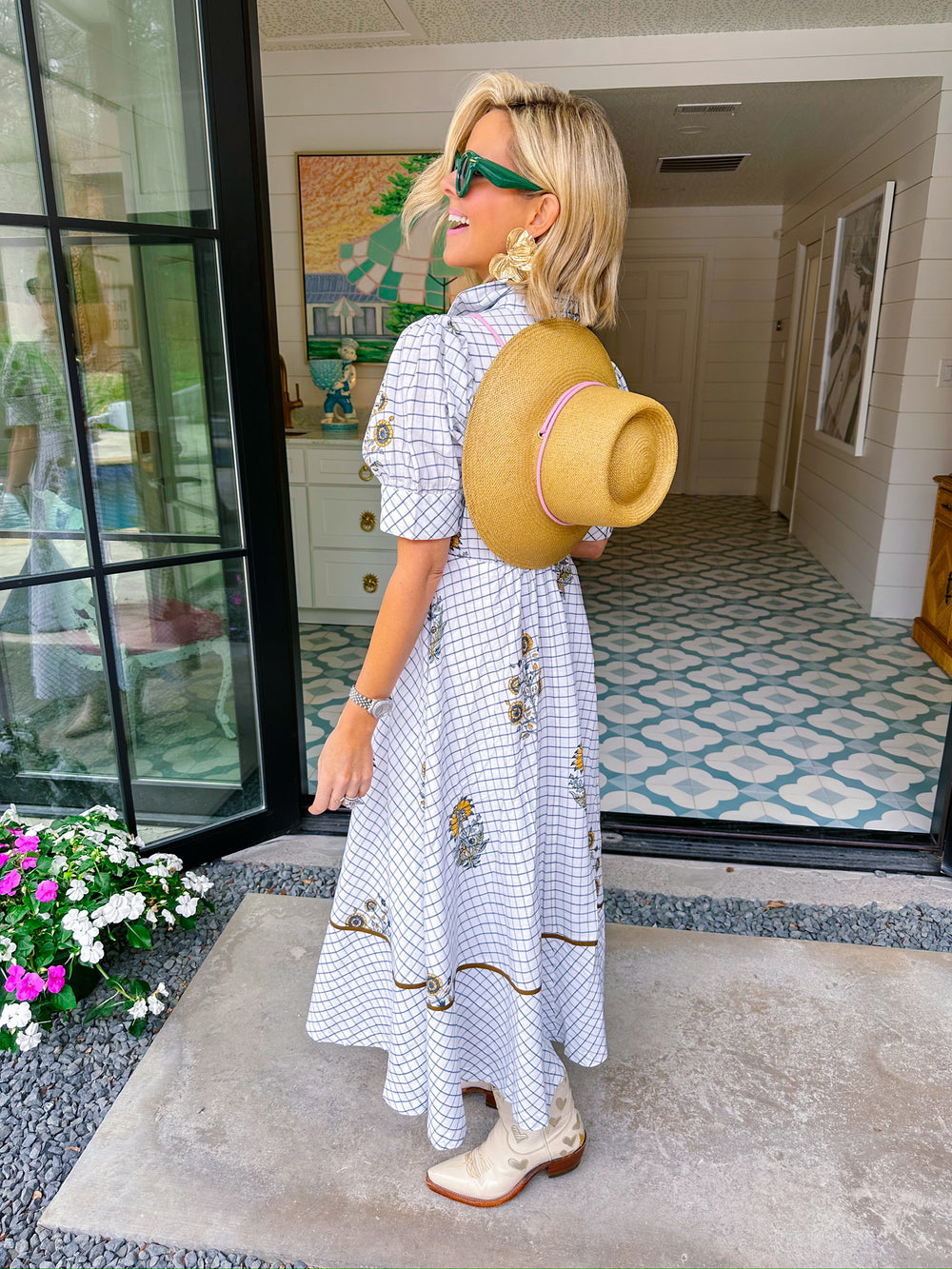 WHITNEY WESTERN FLAIR FLORAL MIDI DRESS - IVORY