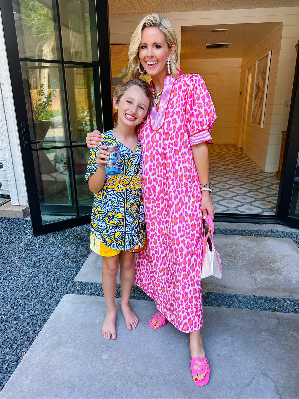 DEEPER MEANING LEOPARD GINGHAM MIDI DRESS - PINK/ORANGE
