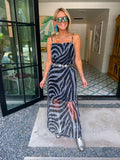 MORE THAN MEETS THE EYE ZEBRA SHEER MIDI DRESS - BLACK