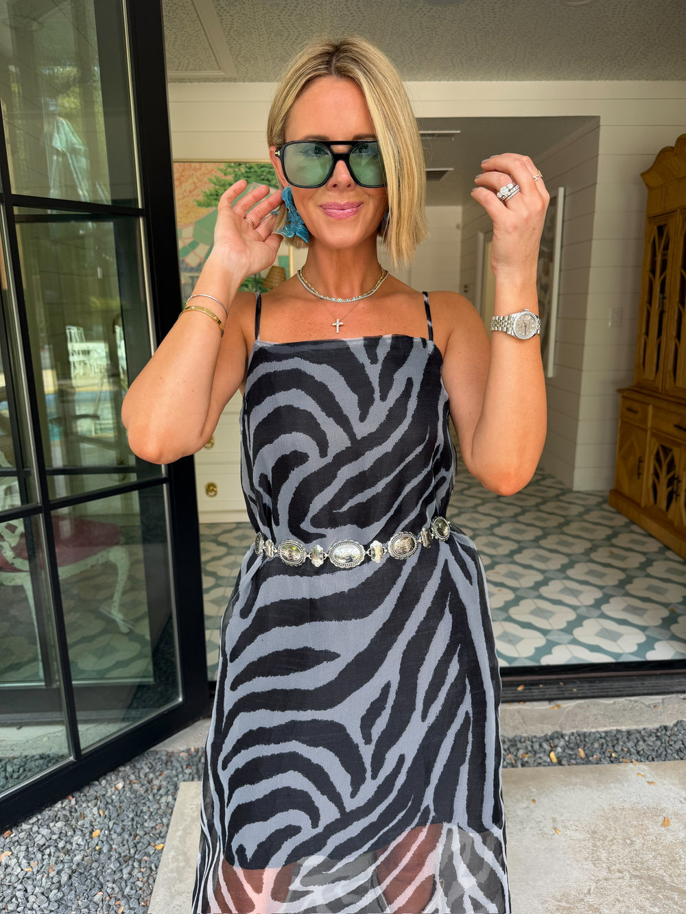 MORE THAN MEETS THE EYE ZEBRA SHEER MIDI DRESS - BLACK