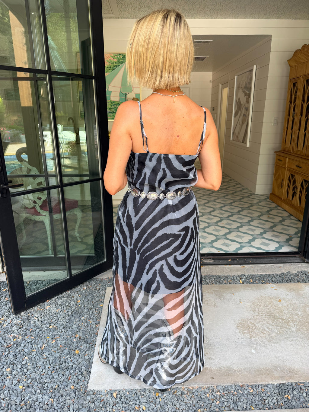 MORE THAN MEETS THE EYE ZEBRA SHEER MIDI DRESS - BLACK