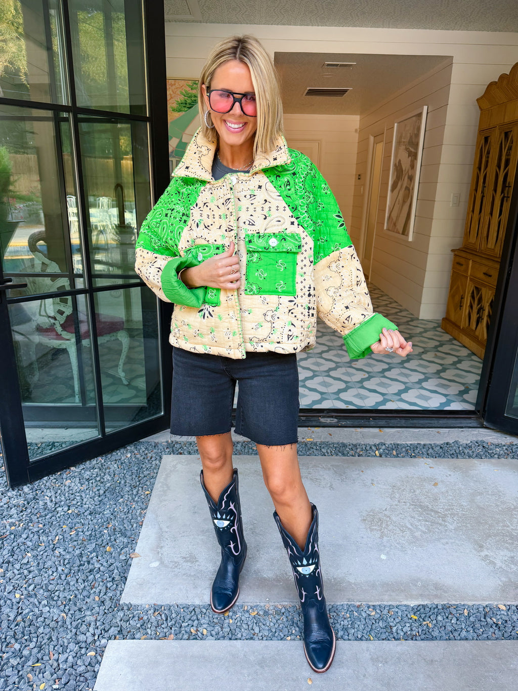 TAKE THE SCENIC ROUTE BANDANA QUILTED JACKET - GREEN