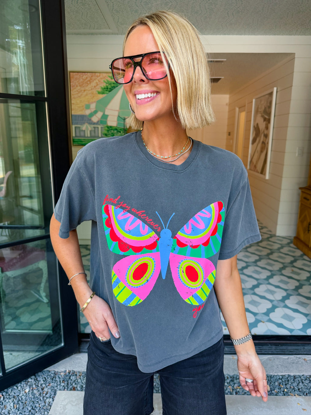 FIND JOY WHEREVER YOU ARE TEE - WASHED BLACK