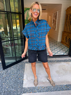 NADIA PLAID BUTTON UP TOP - BLUE