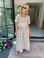 SPRING FEVER GINGHAM RIC RAC SKIRT SET - GREEN