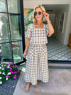 SPRING FEVER GINGHAM RIC RAC SKIRT SET - GREEN