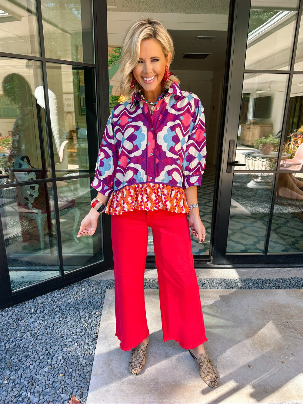 ROOM TO BLOOM BUTTON UP TOP - PLUM